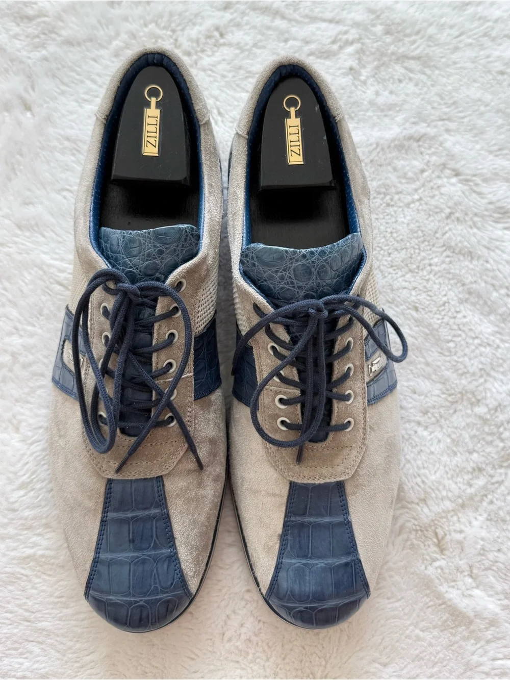 Zilli men oxford shoes exotic skin suede/alligator leather size 9.5 US Authentic